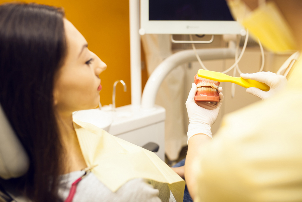 Dental hygiene instructions to patient.