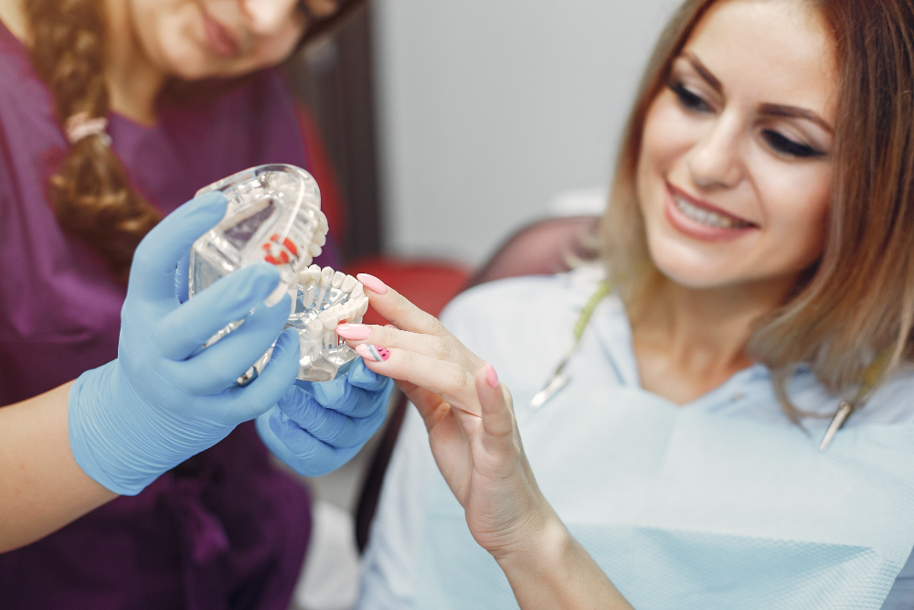 Woman sitting dentist s office